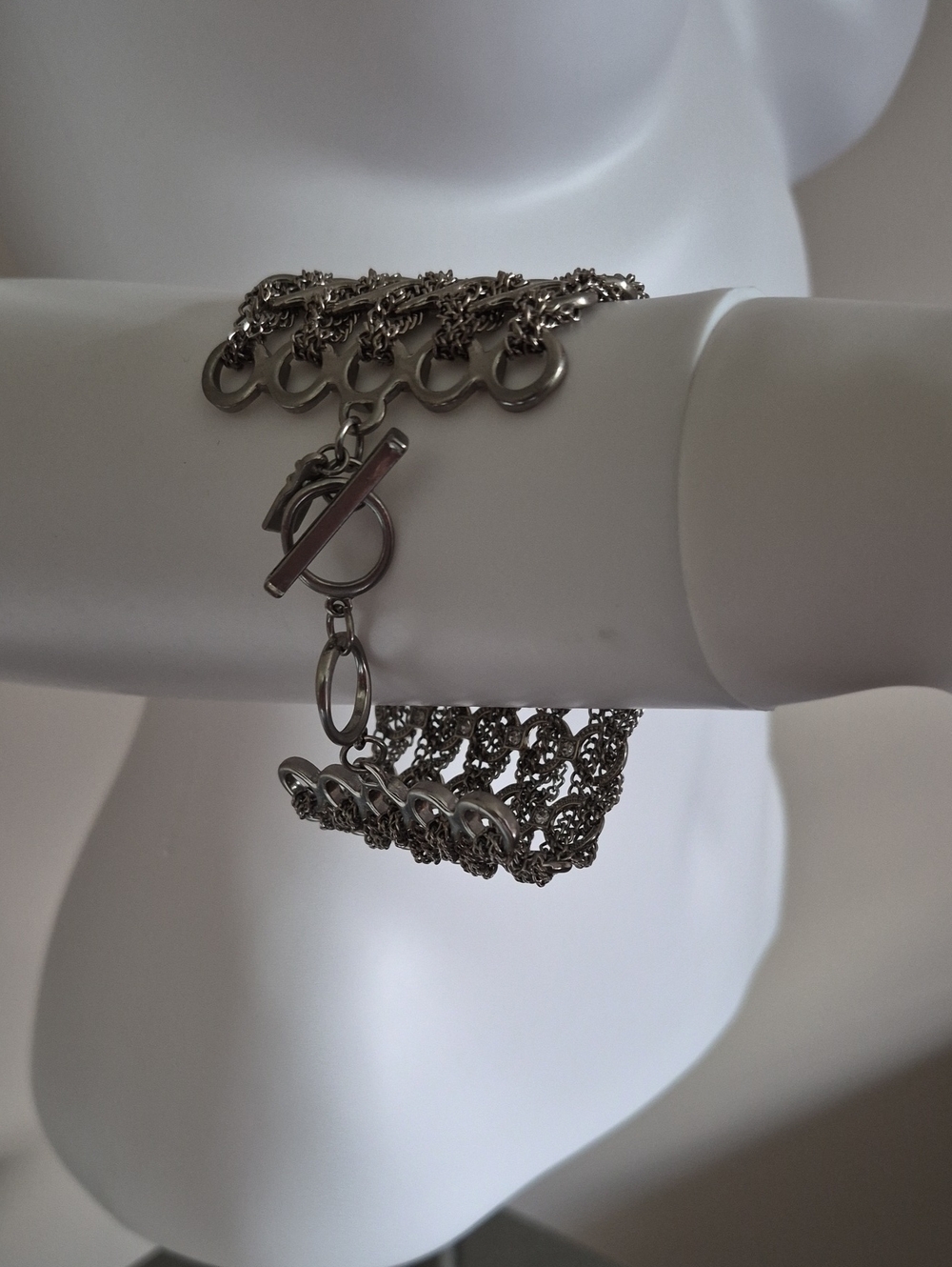 Source Unknown Silver Multi-Row Chain Toggle Bracelet